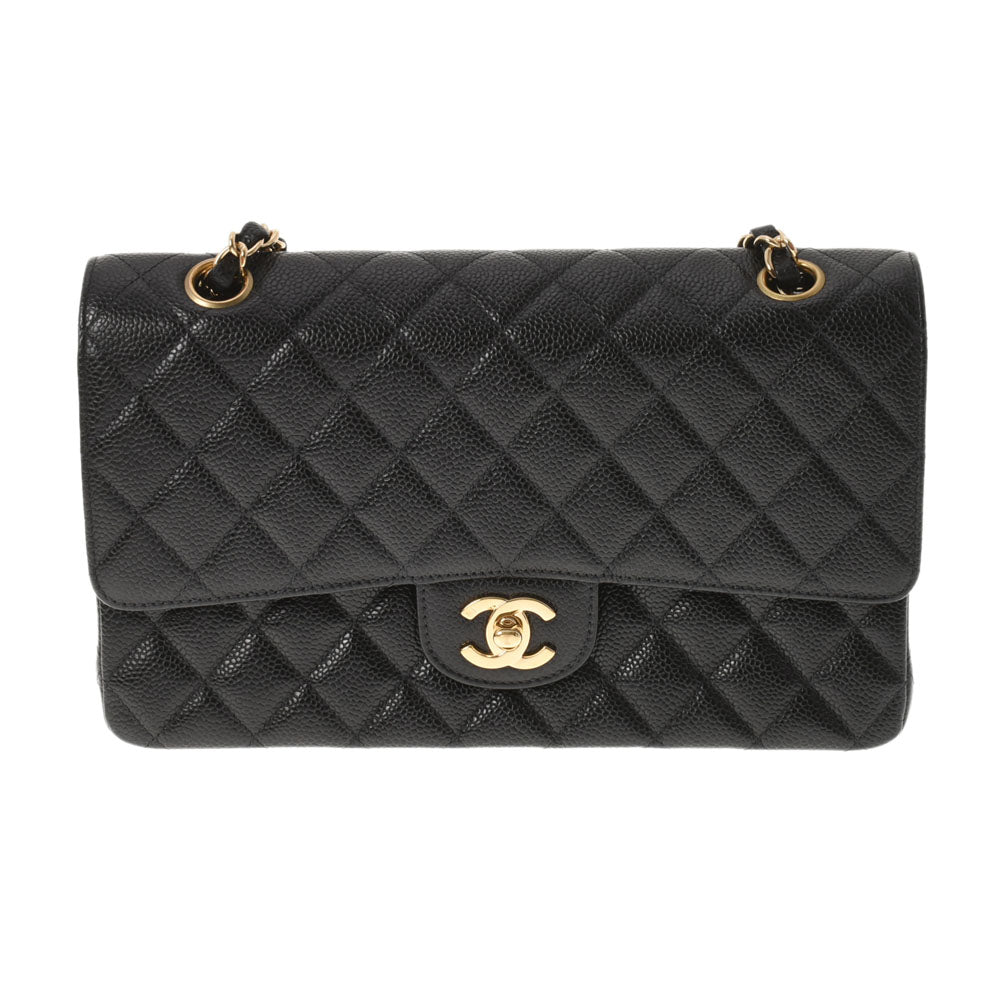 CHANEL シャネル マトラッセ チェーンショルダー 25cm 黒 ゴールド金具 レディース キャビアスキン ショルダーバッグ Aランク 中古 