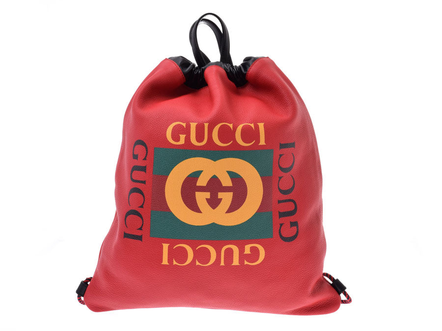 GUCCI グッチ ドローストリング トートバッグ 2WAY 赤 494053 ユニセックス レザー リュック・デイパック Aランク 中古 