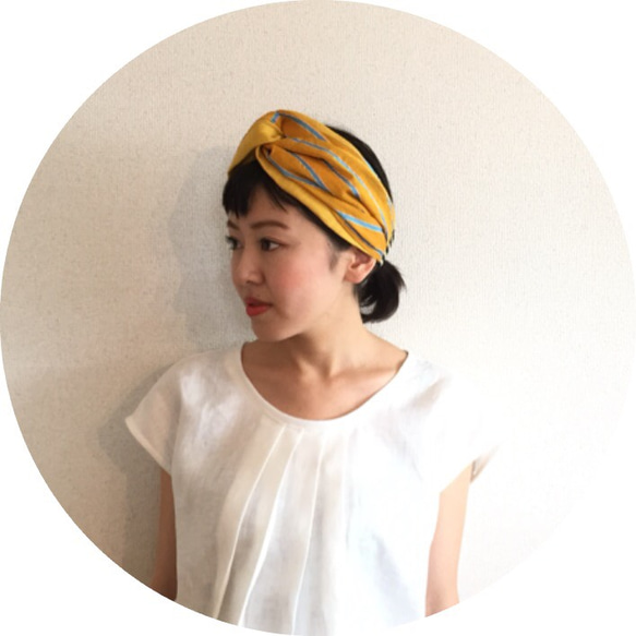 【ヘアターバン/yellow stripe jacquard】