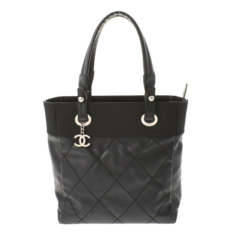 CHANEL シャネル パリビアリッツ PM 黒 シルバー金具 レディース レザー キャンバス トートバッグ Aランク 中古 