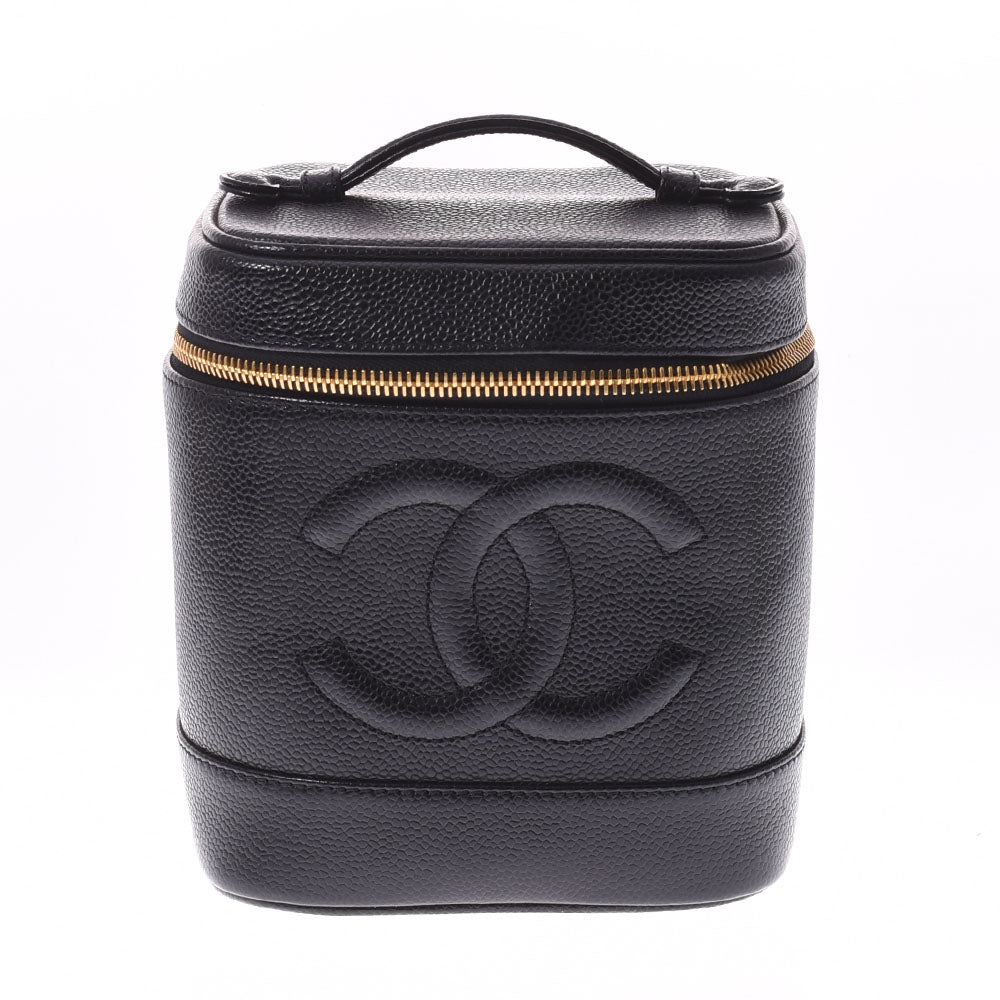 CHANEL シャネル 縦型バニティバッグ 黒 ゴールド金具 レディース キャビアスキン ハンドバッグ Aランク 中古 