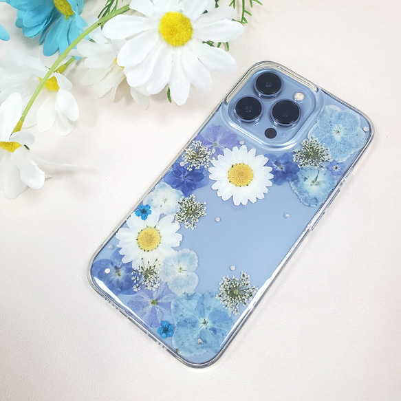 紫陽花 押し花スマホケース 手帳型別売 全機種対応  iPhone15 iPhone14 【S001】