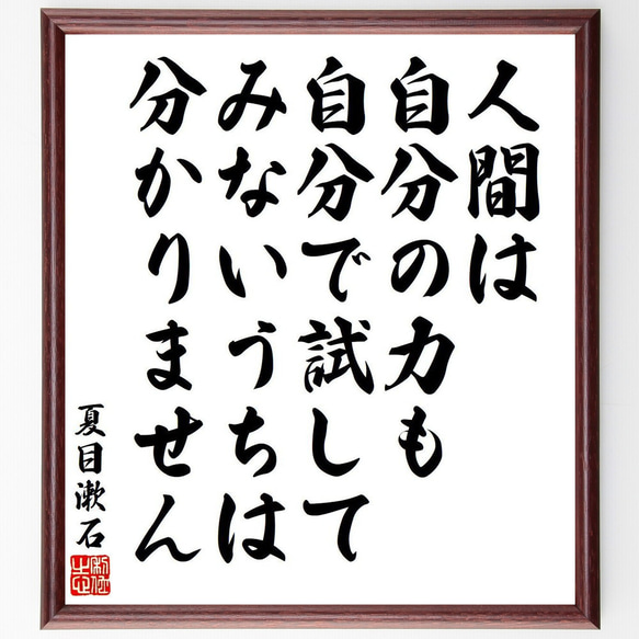 夏目漱石の名言「人間は自分の力も自分で試してみないうちは分かりません」額付き書道色紙／受注後直筆（V6448）