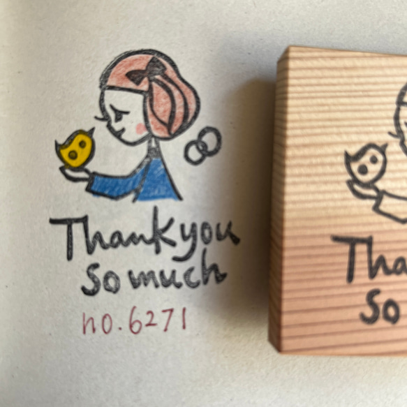 スタンプNo.6271thank you so much 小鳥を手にした女の子