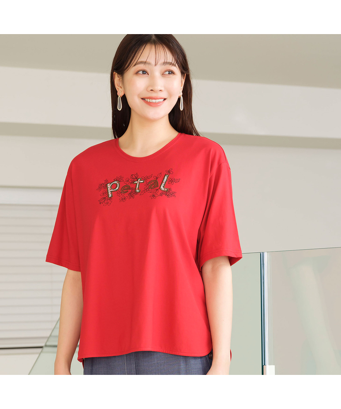 ミゼール/Petal刺繍 ラウンドヘムTシャツ