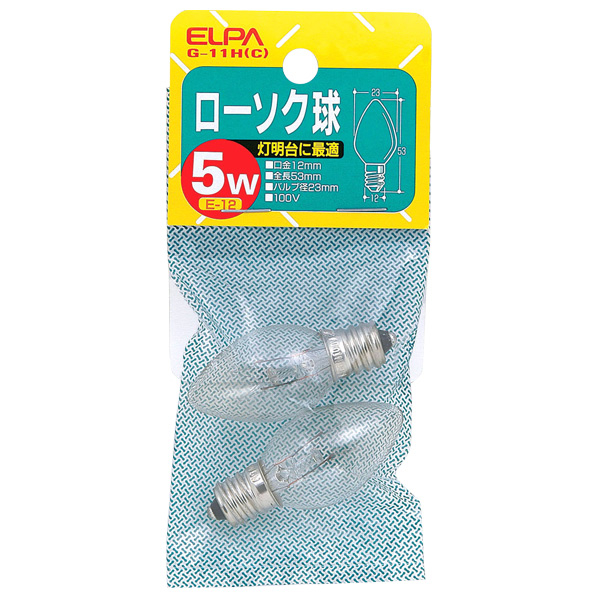 エルパ ローソク球 E12口金 5W(2個入) クリア G-11H(C)