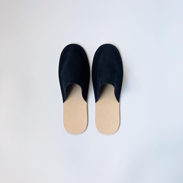 【即日発送】足に馴染むレザースリッパ「Slippers (Wsole / black)」