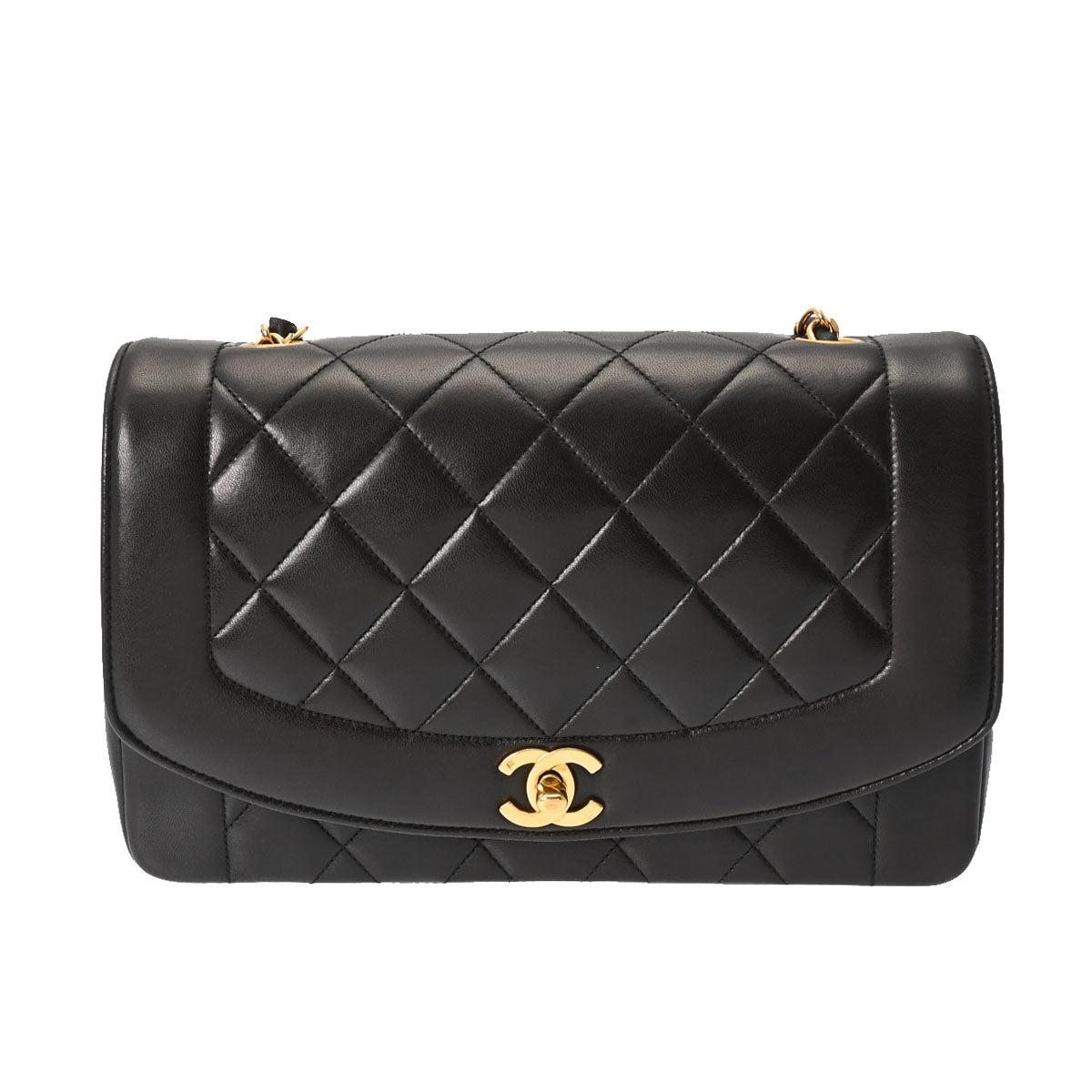 CHANEL シャネル マトラッセ ダイアナ 25cm チェーンショルダー  黒 ゴールド金具 レディース ラムスキン ショルダーバッグ ABランク 中古 