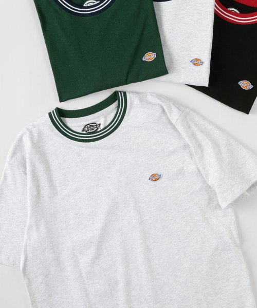 【Dickies/ディッキーズ】 リブライン ミニロゴワッペン＆袖切替え クルーネックTシャツ/ 半袖Tシャツ