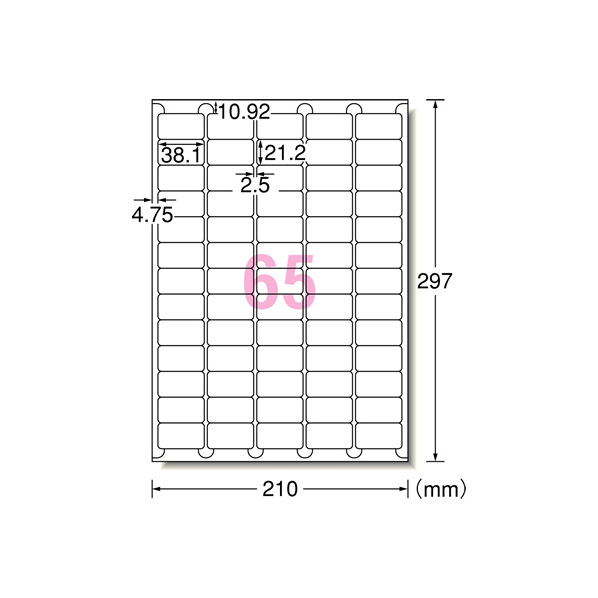 エーワン ラベルシール[ハイグレード] 65面 四辺余白 20枚 F862427-75265