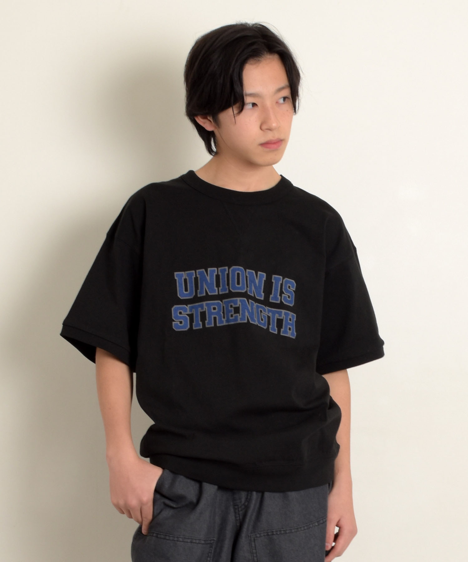 グラソス/USAコットン・スウェットライクカレッジロゴプリント半袖Tシャツ