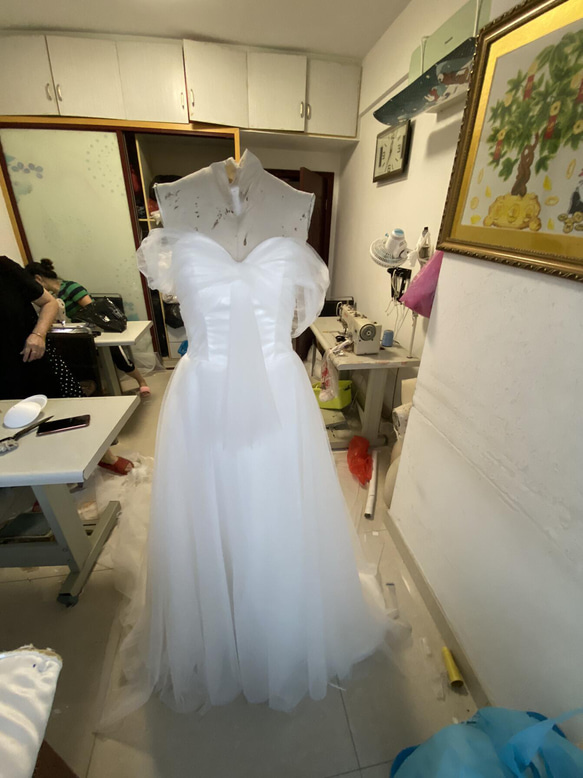 高品質！ウェディングドレス ホワイト ソフトチュール リボン 花嫁/ブライズメイド/結婚式/披露宴