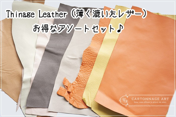 Thinage Leather（薄く漉いたレザー）アソートセット【ベージュ・ブラウン・オレンジ系】