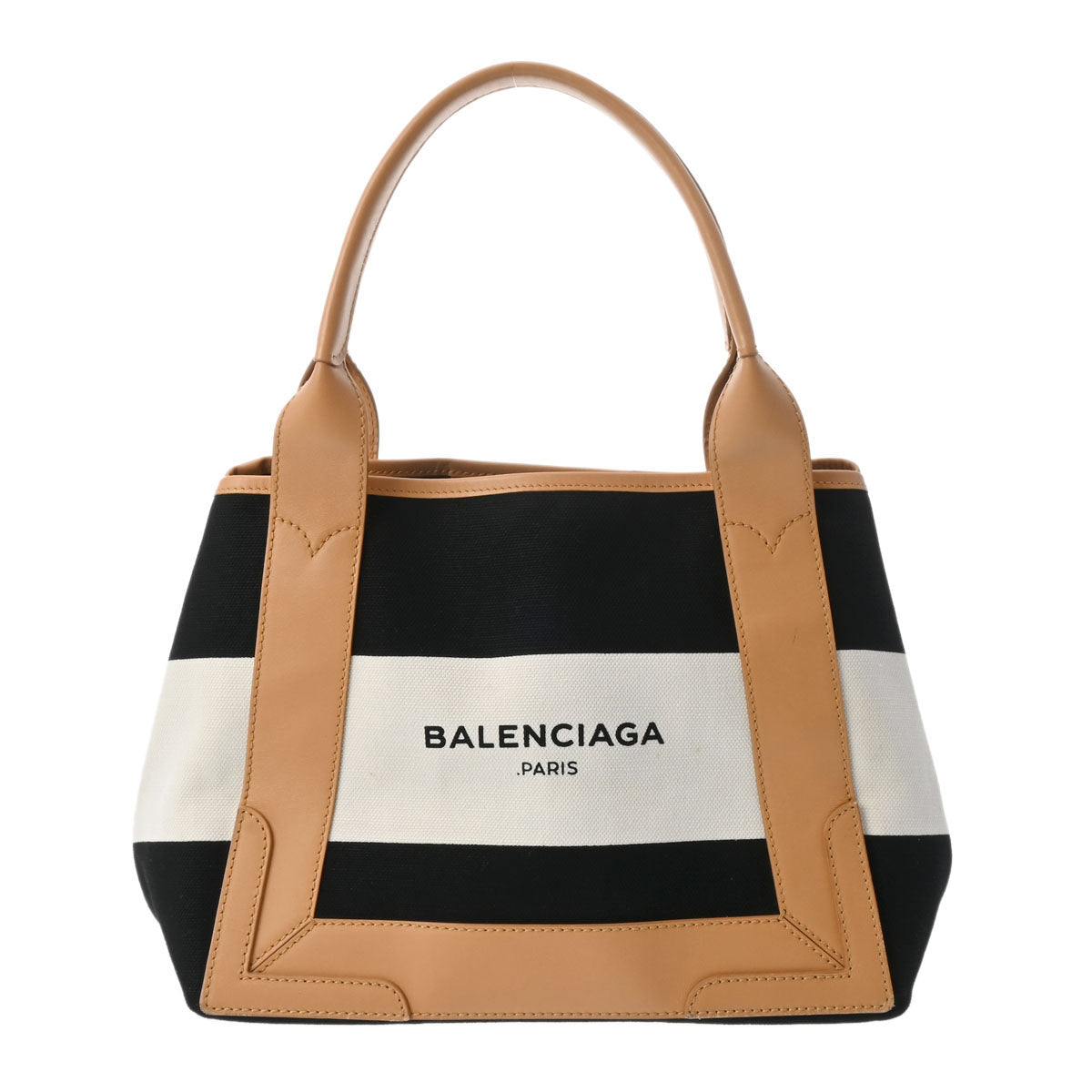 BALENCIAGA バレンシアガ ネイビーカバス S 白/黒/キャラメル シルバー金具 339933 レディース キャンバス レザー ハンドバッグ ABランク 中古 