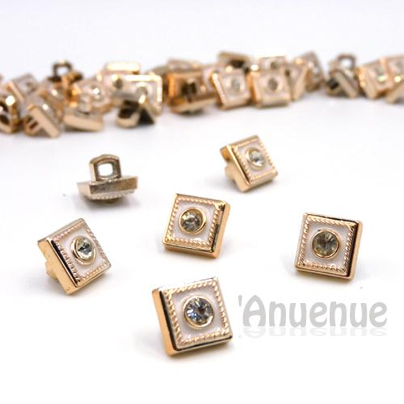 CZ ミニシャンクボタン 10mm【 Square / Gold×White 】10個