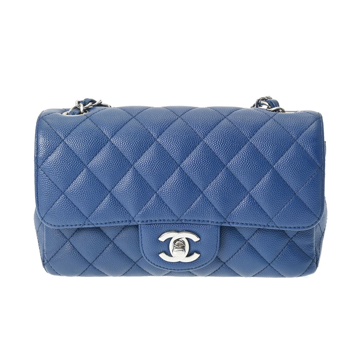 CHANEL シャネル ミニマトラッセ チェーンショルダー 20cm ブルー シルバー金具 A69900 レディース キャビアスキン ショルダーバッグ Aランク 中古 