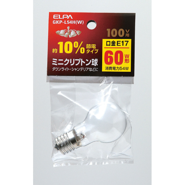 エルパ ミニクリプトン球 E17口金 60W形(54W) 1個入り ホワイト GKP-L54HW