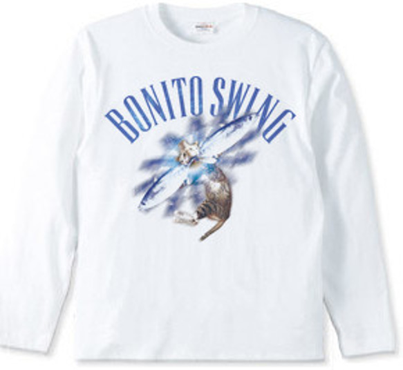 おもしろねこプロレス長袖Tシャツ「BONITO SWING」