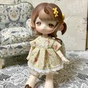 1/12ドール　フリルミニワンピース(薄茶・花とベリー)