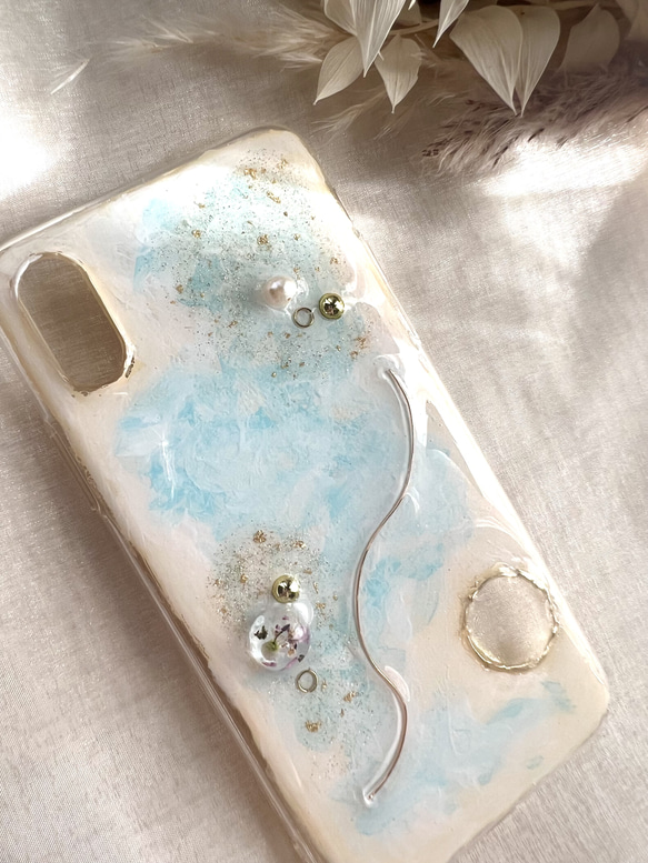 スマホケース iPhoneケース 〝ニュアンスぱーるフラワー〟　スマホケース　light blue   ver.