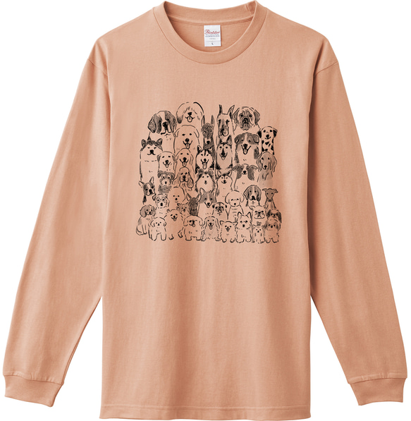 【SALE】犬集合　ロングスリーブ　Tシャツ　ピンク（長袖）