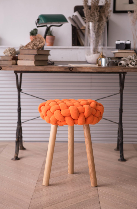 Chunky Knit Wood Stool - Embolism