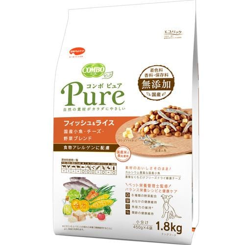 日本ペットフード COMBO Pure フィッシュ＆ライス 国産小魚・チーズ・野菜ブレンド 成犬用 1.8kg