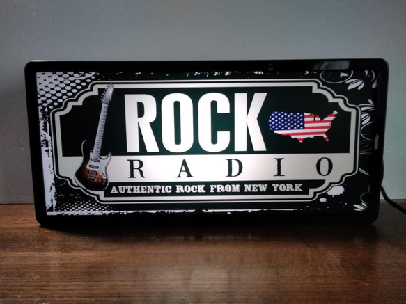 アメリカン ギター ROCKNROLL RADIO ラジオ サイン 看板 置物 雑貨 LED2wayライトBOX