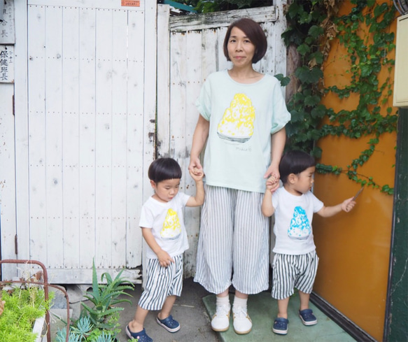 ママとお揃いコーデ3枚セット☆彡 かき氷 レディースゆるふわ＆キッズベビーTシャツ ☆お得なセット割引☆