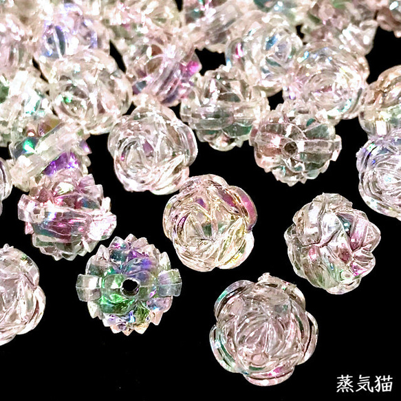 薔薇のアクリルビーズ 12mm オーロラ 40個【バラの花 ピアス イヤリング ハンドメイド用アクセサリーパーツ素材】