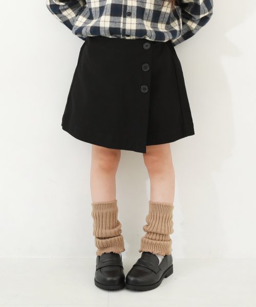 裏起毛 ラップスカート風パンツ 子供服 キッズ 女の子 ボトムス スカート スカッツ インナーパンツ付ミニスカート チェック 無地