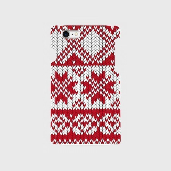 雪柄ニット　模様編みパターン　（レッド）　iphone　5/5s/6/6s/SE/7/8/X/XS/11