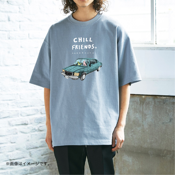 厚みのあるBIGシルエットTシャツ「CHILL FRIENDS_ウサギとカメ」 /送料無料