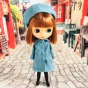 2点セット☆ターコイズブルー☆コーデュロイコート&ベレー帽☆ドール服