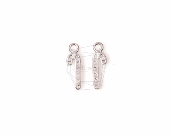 PDT-735-MR【2個入り】キャンディステッキペンダント,Candy Cane Rhodium Pendant