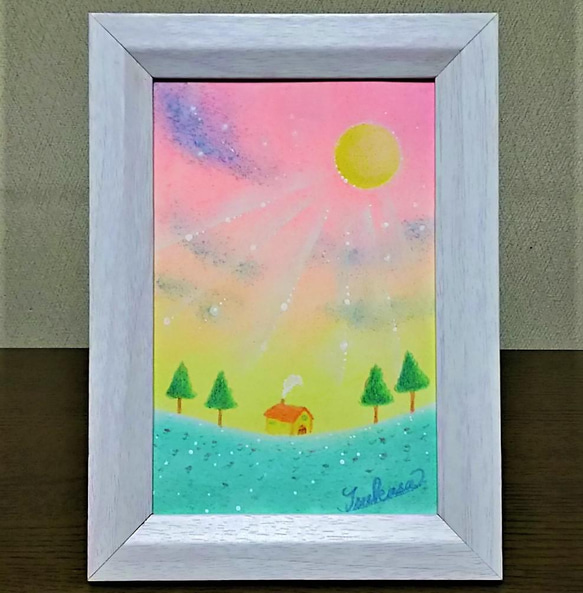 パステルアート　静かで幻想的な夕暮れ　パステル画原画