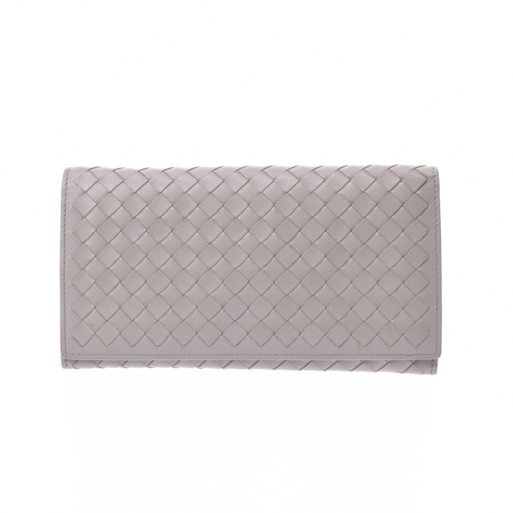 BOTTEGAVENETA ボッテガヴェネタ イントレチャート 二ツ折長財布 グレー系 B06122448D ユニセックス レザー 長財布 ABランク 中古 