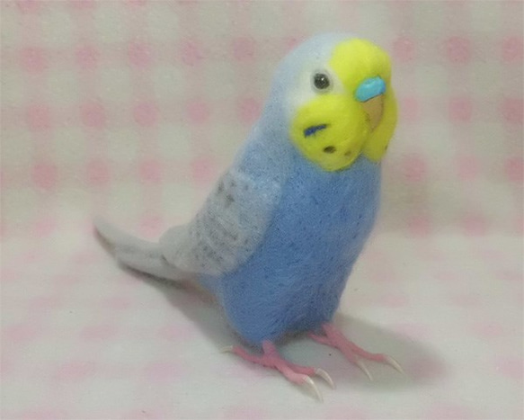 リアルサイズ♪ セキセイインコ レインボーライラック 羊毛フェルト　受注作成　羊毛インコ　羊毛ぬいぐるみ　メモリアル