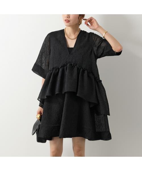 GANNI ワンピース Crinkled Georgette Flounce Mini Dress