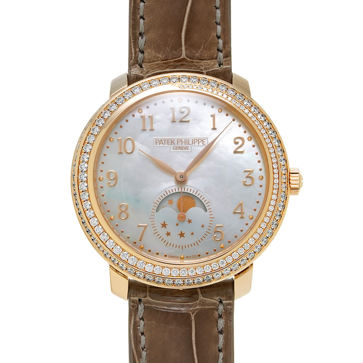 PATEK PHILIPPE パテックフィリップ コンプリケーション ムーンフェイズ ダイヤベゼル 4968R-001 ボーイズ PG/アリゲーター 腕時計 自動巻き シェル文字盤 Aランク 中古 