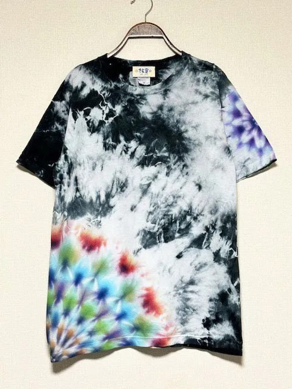 タイダイ染め Tシャツ　Mサイズ　曼荼羅　ブラック　ムラ染め　Hippies Dye HD21-71