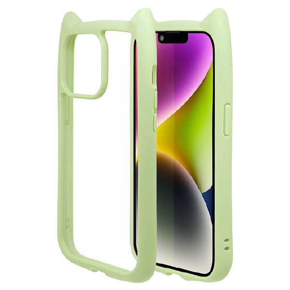 ラスタバナナ iPhone 14/13用猫耳ケース MIMI GLASS リラックスグリーン 7060IP261HB