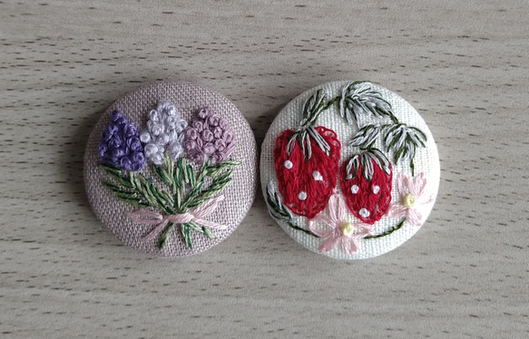 刺繍マグネット♪　ストロベリー　ラベンダー　レトロ　キッチン雑貨