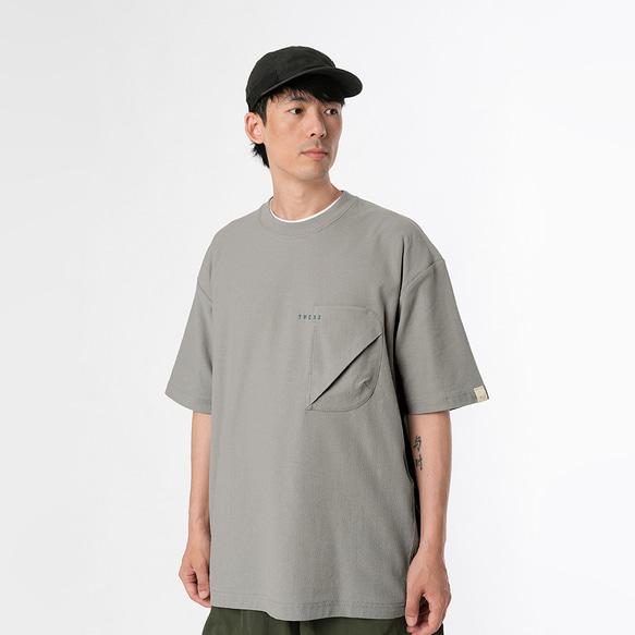 TMCAZ 3D Dual-Pocket Tee 【ストーングレー】 立体シルエット ダブルポケット ルーズ半袖Tシャツ 綿10