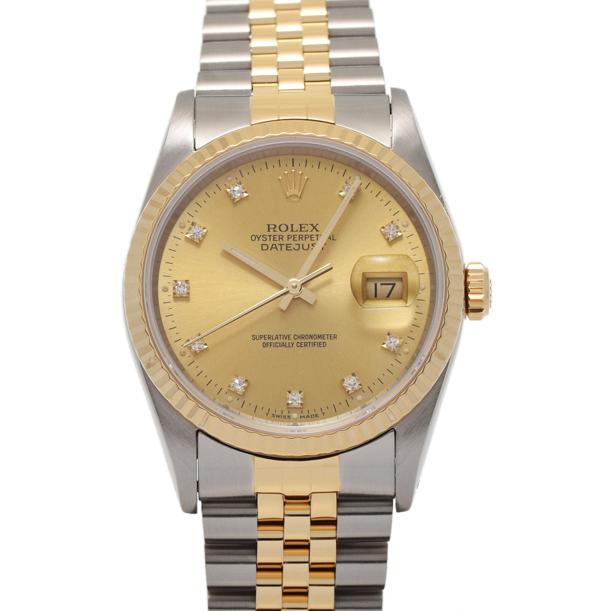 ROLEX ロレックス デイトジャスト 10Pダイヤ 16233G メンズ YG/SS 腕時計 自動巻き ゴールド文字盤 Aランク 中古 