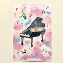 ????透明水彩画「Piano Bar」イラストポストカード 2枚セット　ピアノ　ワイン　音楽　芸術の秋????