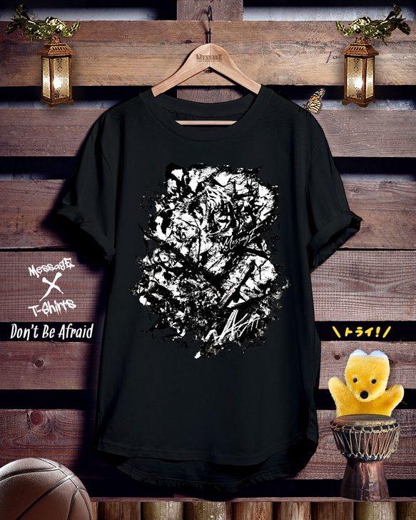 動物アート黒Tシャツ「Dont Be Afraid」