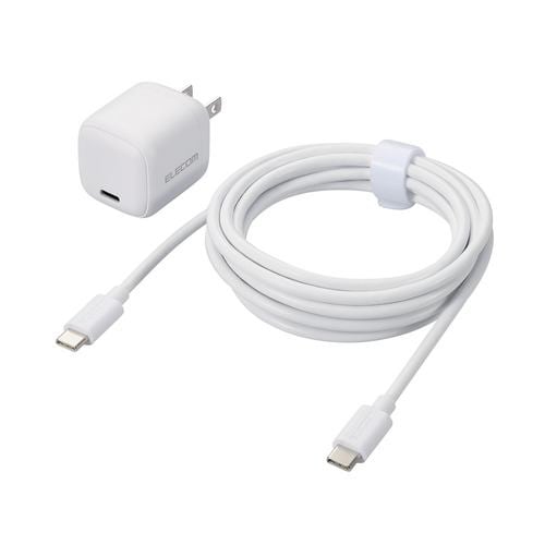 エレコム MPA-ACCP8230WH USB Power Delivery 30W AC充電器(C-Cケーブル付属/2.5ｍ) MacBook Air スマホタブレット対応 ホワイト