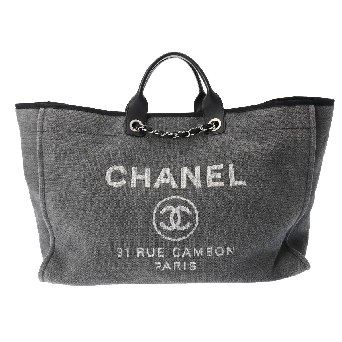 CHANEL シャネル ドーヴィル TGM グレー シルバー金具 レディース デニム トートバッグ ABランク 中古 