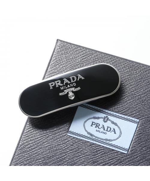 PRADA バレッタ 1IF022 2BA6 ヘアクリップ ロゴメタルプレート